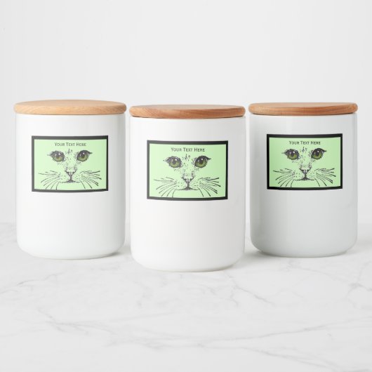 緑パーソナライズされたの目を持つかわいらし猫顔 フードラベル (ボトル)