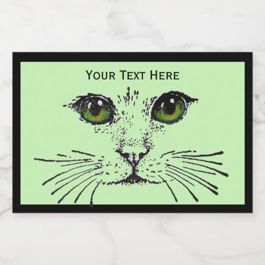 緑パーソナライズされたの目を持つかわいらし猫顔 フードラベル (シングルラベル)