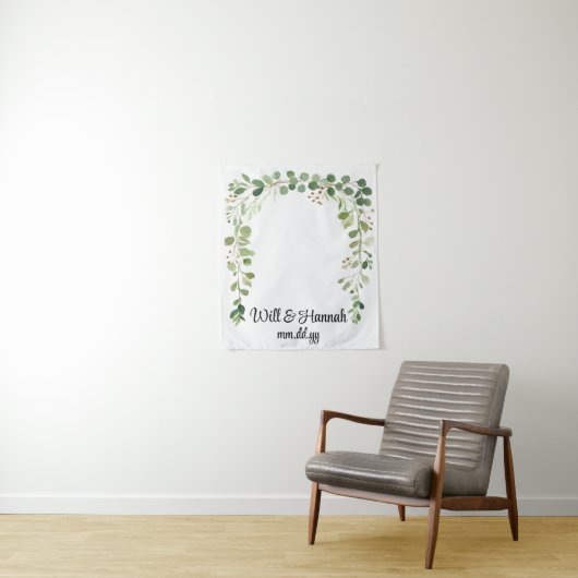 緑パーソナライズされたの結婚式のレセプションフォトプロップ タペストリー (インサイチュ)