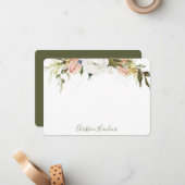 緑パーソナライズされたの葉水の色ピンクのフローラ ノートカード (正面/裏面インサイチュ)