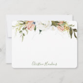 緑パーソナライズされたの葉水の色ピンクのフローラ ノートカード (正面)