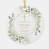 緑パーソナライズされたの金ゴールド少年または少女の洗礼 セラミックオーナメント (正面)