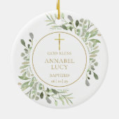 緑パーソナライズされたの金ゴールド少年または少女の洗礼 セラミックオーナメント (裏面)
