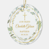 緑パーソナライズされたの金ゴールド男の子の洗礼写真 セラミックオーナメント (左)