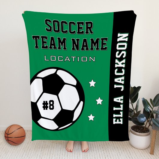 緑パーソナライズされたサッカー選手の名前 フリースブランケット