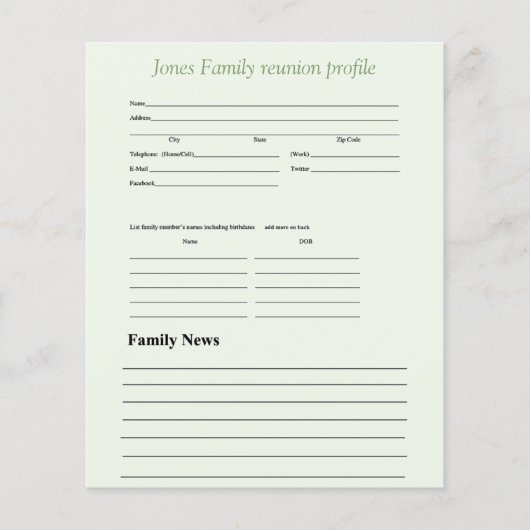 緑パーソナライズされたテーマ家族プロフィール (正面)