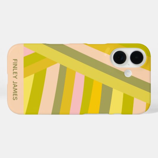 緑パーソナライズされたピンク黄ストライプ色夏の名前 Case-Mate iPhoneケース (裏面 (横))