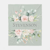 緑パーソナライズされたフローラピンク赤面水色  フリースブランケット (正面)