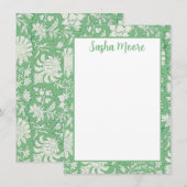 緑パーソナライズされたフローラブロックプリント文具 サンキューカード (正面/裏面)