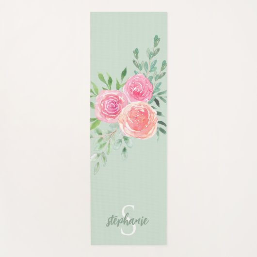 緑パーソナライズされたフローラ ヨガマット (正面)