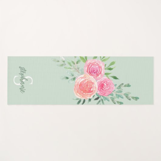 緑パーソナライズされたフローラ ヨガマット (正面(横))