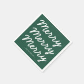 緑パーソナライズされたモダンのクリスマス スタンダードカクテルナプキン (角)