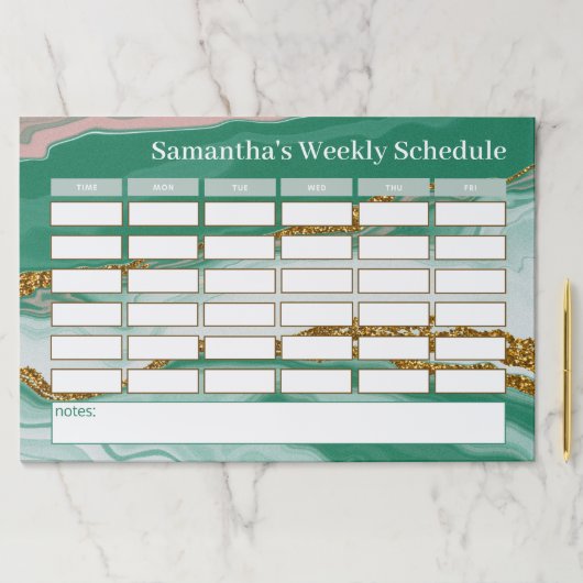 緑パーソナライズされた大理石ウィークリースクール日程 ペーパーパッド (インサイチュ)