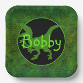 緑パーソナライズされた恐竜の隠れ紙プレート ペーパープレート (正面)