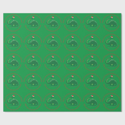 緑パーソナライズされた気管支周竜クリスマス恐竜 ラッピングペーパー (フラット)