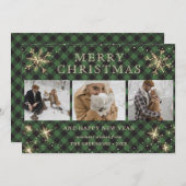 緑パーソナライズされた水牛プレイド3写真 シーズンカード (正面/裏面)