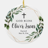 緑パーソナライズされた洗礼陶磁器オーナメント セラミックオーナメント (裏面)