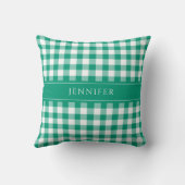 緑パーソナライズされた素朴の格子窓 クッション (裏面)