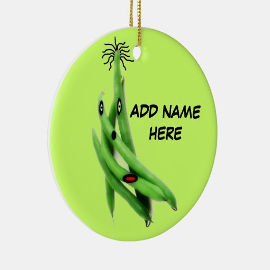 緑パーソナライズされた豆の漫画 セラミックオーナメント (右)