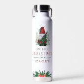 緑パーソナライズされた赤メモダンリークリスマス ウォーターボトル (正面)