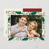 緑ヒイラギの休日及びクリーム色の写真の郵便はがきの赤 シーズンポストカード (正面/裏面)