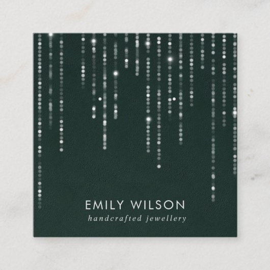 緑ビロードストリングライトスタッドイヤリングディスプレイ  スクエア名刺 (正面)