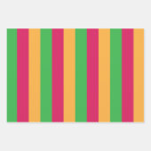 緑ピンクのオレンジ色の縦ストライプ線のパターン ラッピングペーパーシート (正面2)
