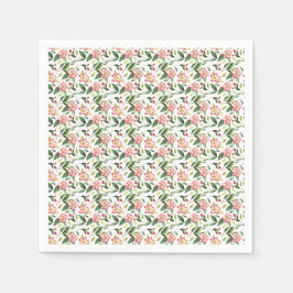 緑ピンクのクリスマスフラワーウォータカラーパターン スタンダードカクテルナプキン