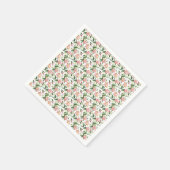 緑ピンクのクリスマスフラワーウォータカラーパターン スタンダードカクテルナプキン (角)