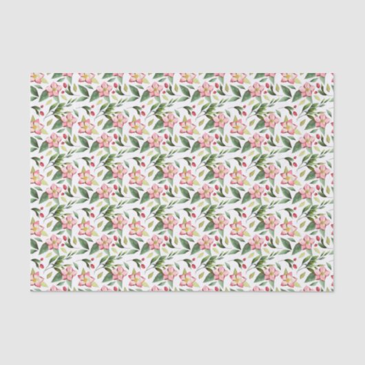 緑ピンクのクリスマスフラワーウォーター色 薄葉紙 (正面)