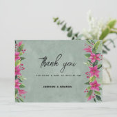 緑ピンクの冬のフローラクリスマスサンキュー 招待状 (スタンド正面)