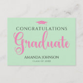 緑ピンクの卒業生の英知の言葉 エンクロージャーカード (正面)