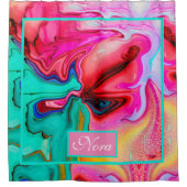 緑ピンクの水スタイリッシュ色の大理石パーソナライズ シャワーカーテン (正面)