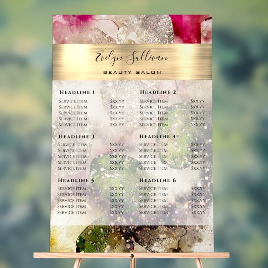 緑ピンクの水彩価格表 アクリルサイン (ニュートラル)