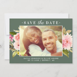 緑ピンクの水色のフローラ結婚の写真 セーブザデート