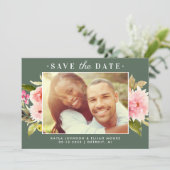 緑ピンクの水色のフローラ結婚の写真 セーブザデート (スタンド正面)