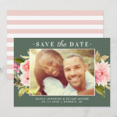 緑ピンクの水色のフローラ結婚の写真 セーブザデート (正面/裏面)