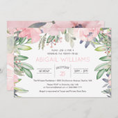 緑ピンクの花ベビーシャワー招待状 招待状 (正面/裏面)