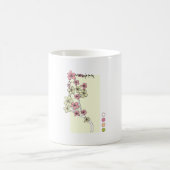 緑ピンクの花マグカップ コーヒーマグカップ (中央)