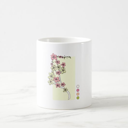 緑ピンクの花マグカップ コーヒーマグカップ (中央)