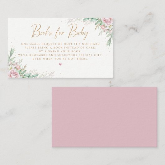 緑ピンクフローラ赤ちゃんシャワーベビー本 エンクロージャーカード (正面/裏面)
