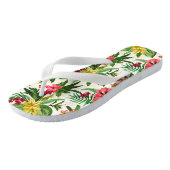 緑ピンク黄色の熱帯の花 ビーチサンダル (アングル)