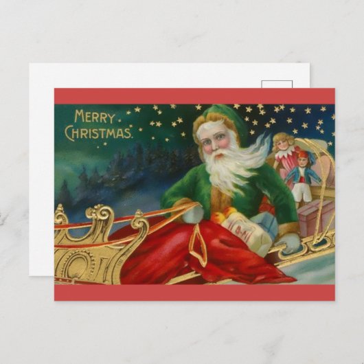 緑ファッションドのサンタとスリーの毛皮 ポストカード (正面/裏面)