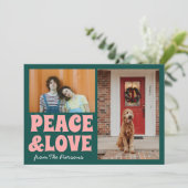 緑ファンキーピンクおもしろい可愛い写真クリスマス カード (スタンド正面)