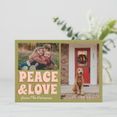 緑ファンキーピンクおもしろい可愛い写真クリスマス カード (スタンド正面)