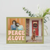 緑ファンキーピンクおもしろい可愛い写真クリスマス カード (スタンド正面)