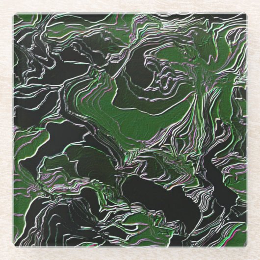 緑ファンキー迷彩柄 ガラスコースター (正面)