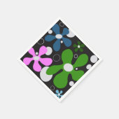 緑ファンキー、ピンク、青の花 スタンダードカクテルナプキン (角)