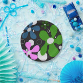 緑ファンキー、ピンク、青の花 ペーパープレート (パーティー)