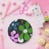 緑ファンキー、ピンク、青の花 ペーパープレート (パーティー)